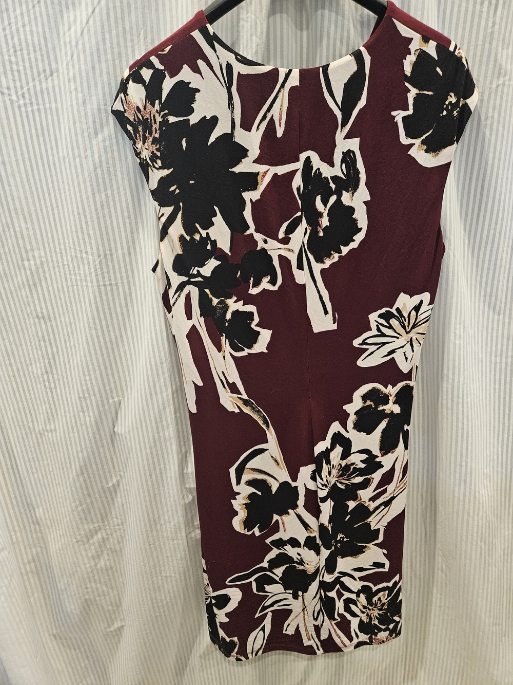 Lauren Ralph Lauren Burgundy Roughed Sheath Dress Faux Wrap V-Neck SZ 16 Stretch - Picture 2 of 6